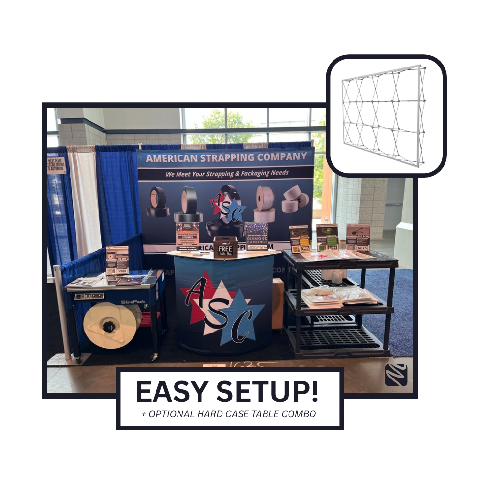 Quick Up Display Easy Setup Fully Printed Backdrop Optional Case to Table